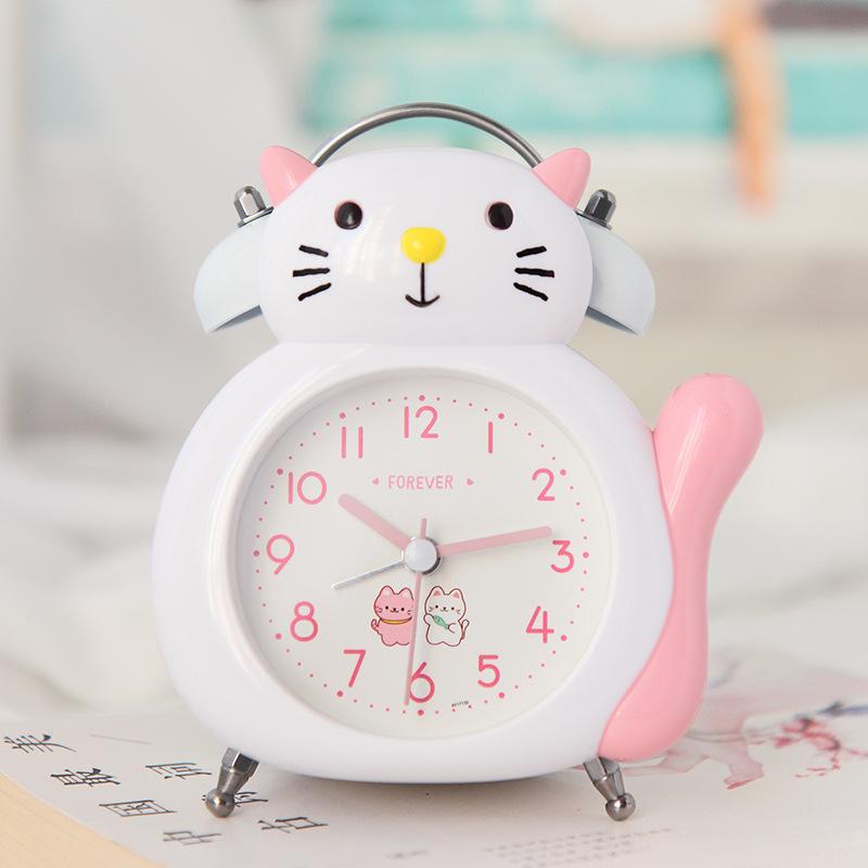 Ringtone Student Children Bedside Luminous Sweep Seconds Mute Walking Time Bedroom Cartoon Kitten Ringing Alarm Clock Luminous Alarm Clock