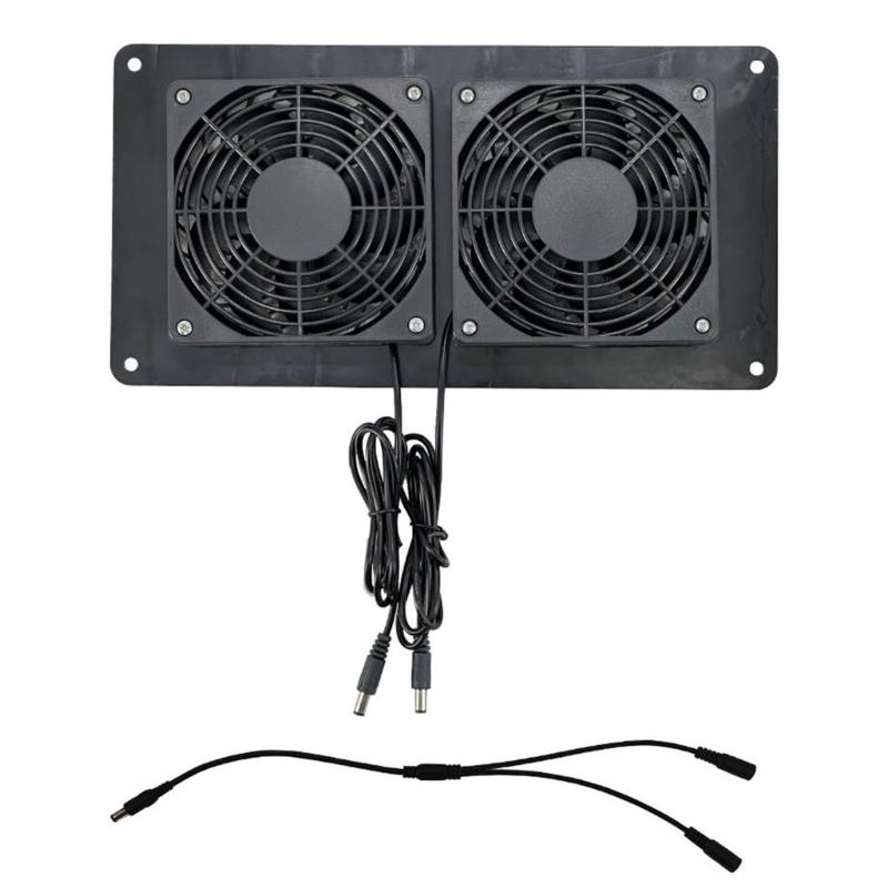 

12V Twin Fan Ventilator 3000RPM DC5.5x2.1mm Input with 1 to 2 Split Cable Perfect for Dog Houses, Chicken Shelters Fan 1