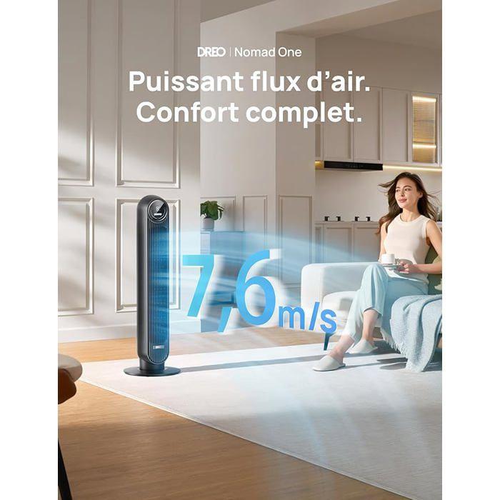 Dreo 20dB tichý sloupový ventilátor, Oscilační o 90° věžové ventilátory do pokoje, Včetně dálkového ovládání, 4 rychlosti, 4 režimy