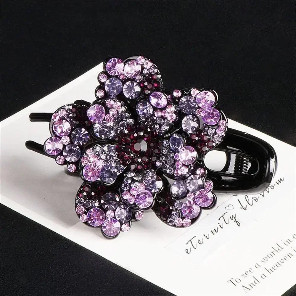 Shiny Rhinestone Hairpin Flower Leaf Duckbill Hair Claws Retro Hair Clips Accessories For Women Shinning Ponytail Headwear