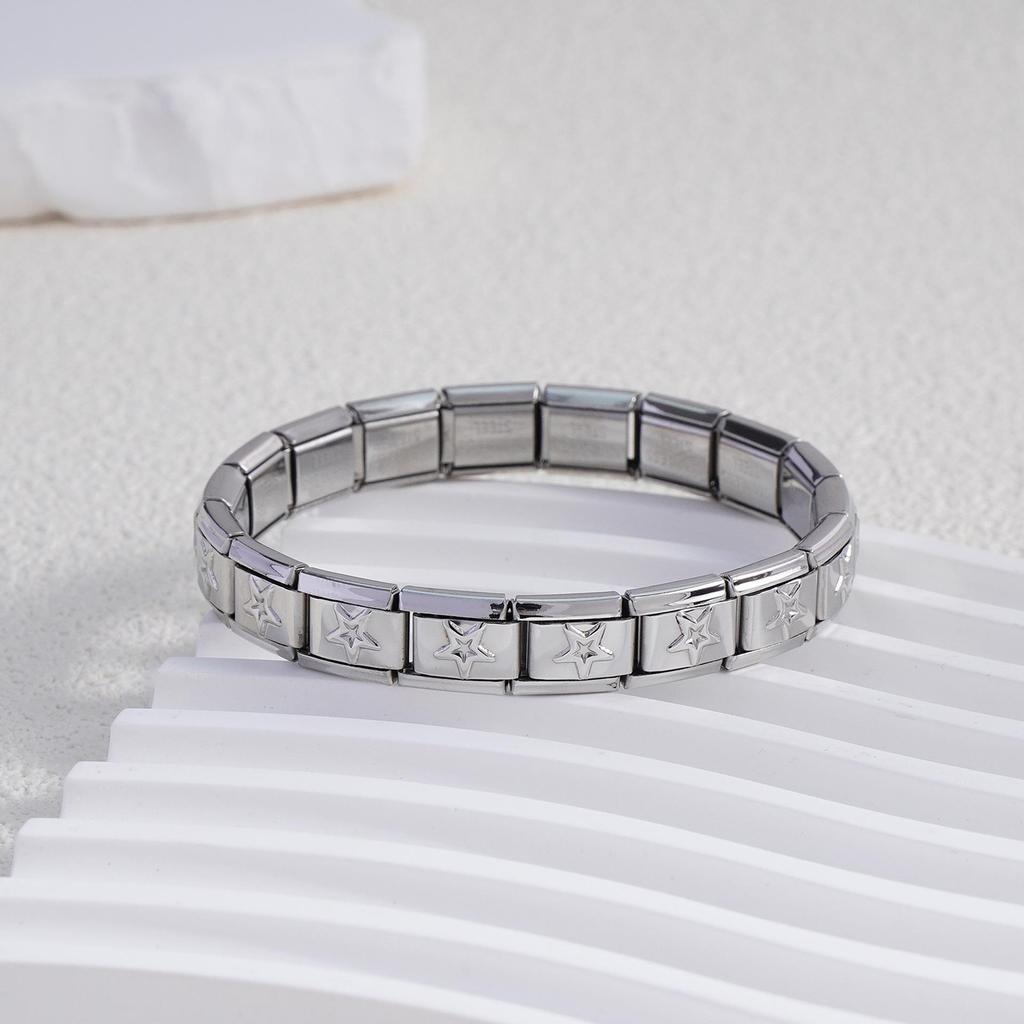 Italian Stainless Steel Love Heart & Star Modular Bracelet - Detachable Elastic Watch Band, European & American Fashion.