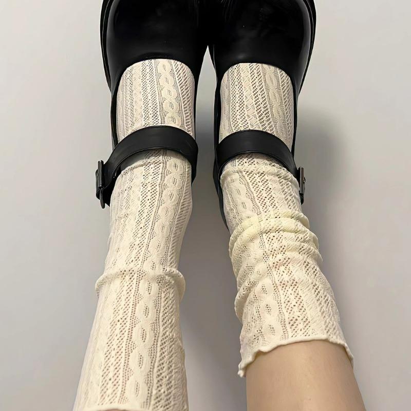 Japanese Kawaii Girls Cute Socks Spring Summer Mesh Hollow Out Women Socks Solid Color Female Harajuku Retro Vintage Long Socks