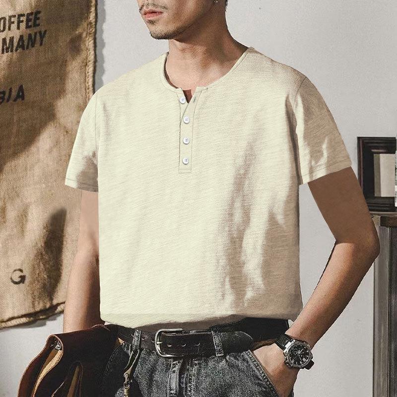 

Мужская летняя футболка Henry с коротким рукавом, повседневная, большого размера, однотонная, с круглым вырезом, мужская футболка XXXL абрикосовый