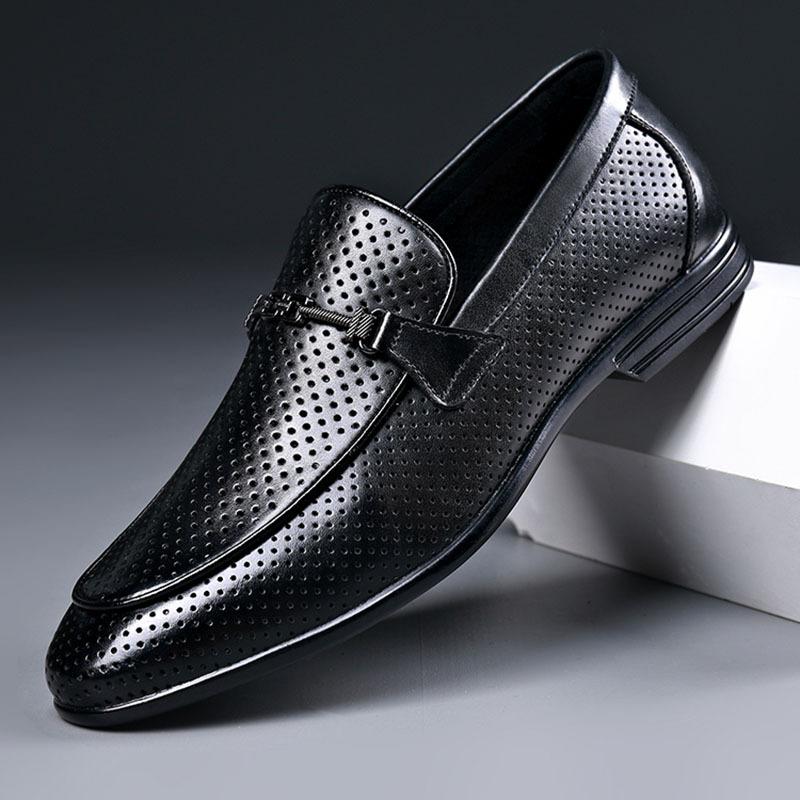 Leather men's shoes mesh breathable leather shoes men's classic casual small leather shoes one pedal lazy shoes men