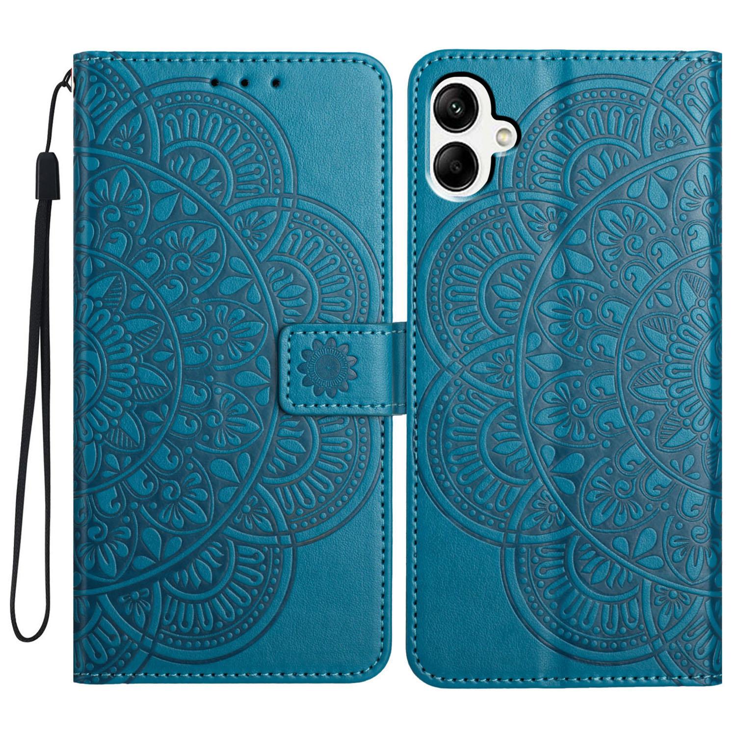 

For Samsung Galaxy A06 4G Leather Case with Card Slots Mandala Pattern Phone Cover Stand Blue