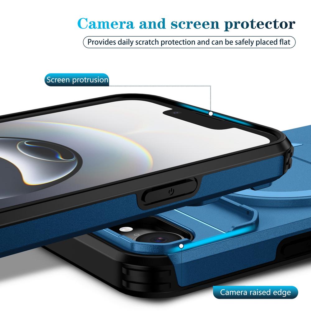 KEYSION Shockproof Armor Magnetic Case for iPhone 16e Silicone+PC Slide Camera Protect Kickstand Wireless Charging Phone Cover