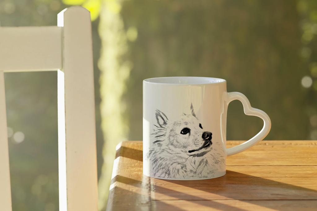 American Eskimo Dog, American Spitz - cup with a dog, adorable cup with a heart-shaped handle, universal gift from the Art-Dog brand