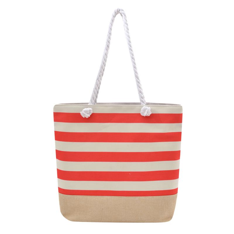 Chic Striped Canvas Tote Bag - Large Capacity for Shopping & Beach