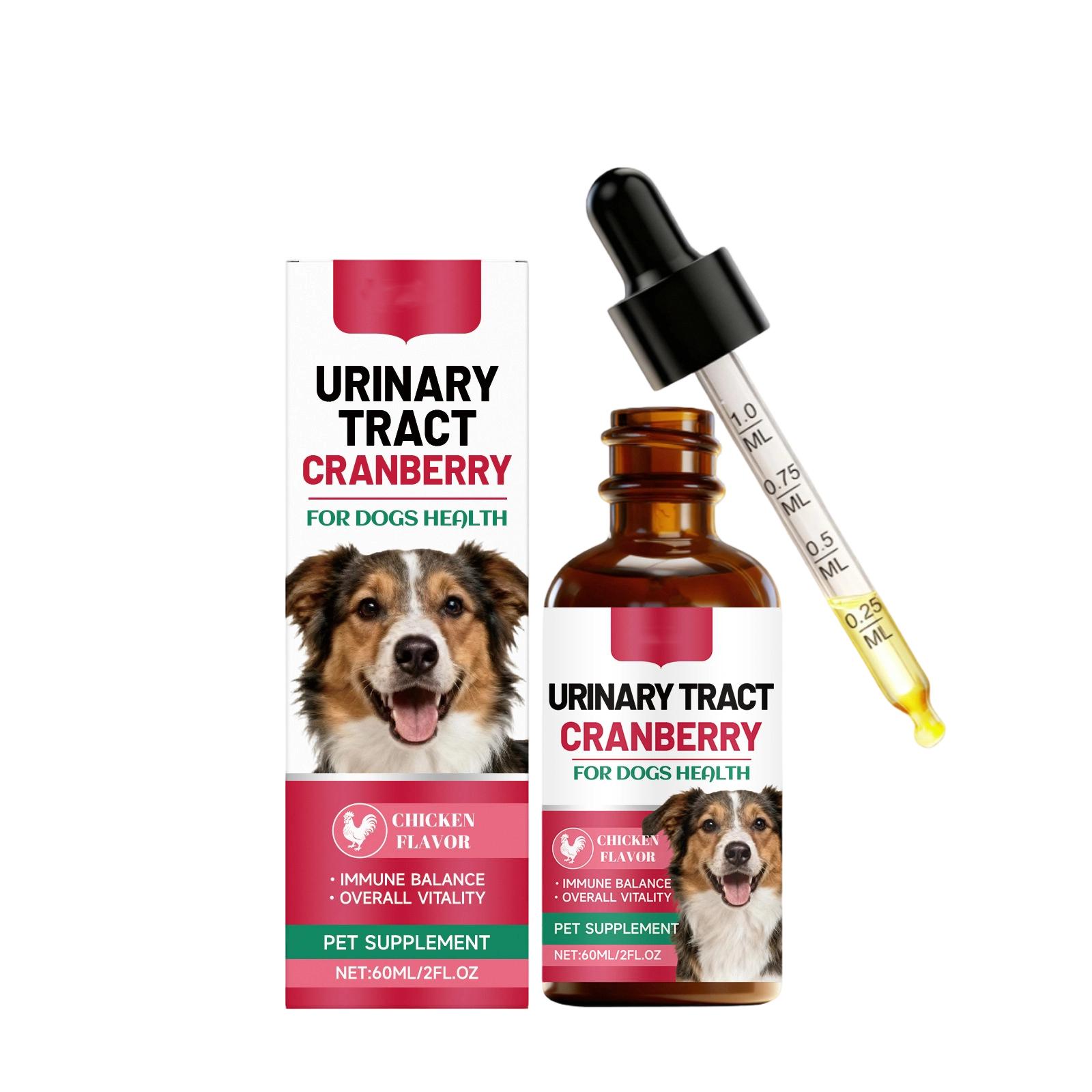 

60ml Dog Urinary Tract Support Drops - Natural Cranberry Supplement For Bladder & Kidney Health, Chicken One Size