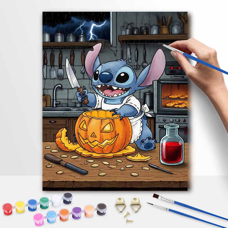 Disney Digital Oil Painting Stitch Pumpkin Carving Kitchen Halloween Hand Painting Home Decoration Painting