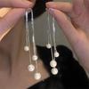 Simple Long Silver Color Tassel Pearl Earrings for Women Fashionable Personalized Daily Accessories Party  Birthday Gifts
