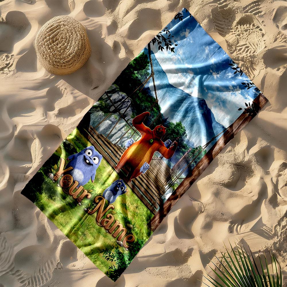 Grizzy & Lemmings Customize Your Name Beach Towel Super Soft & Absorbent Suitable for Swimming Gym Camping Yoga Vacation