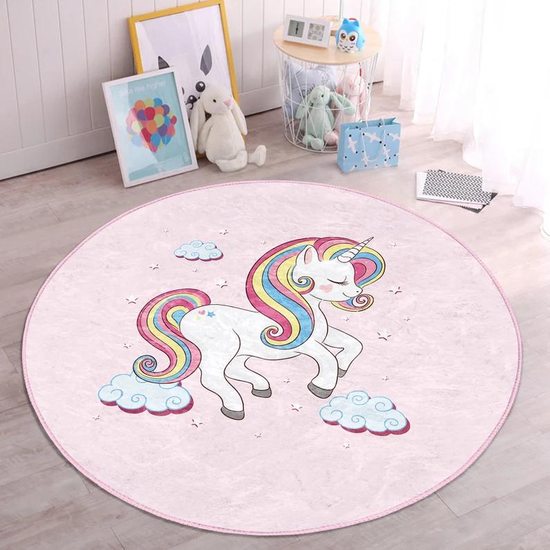 

Розовый Милый Единорог Круглый Ковер Плюшевый Единорог Детская Комната Комната для Йоги Нескользящий Коврик для Ног Ковер Детский Подарок на День Рождения Ковер 40X40cm