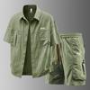 Summer Ice Silk Short Sleeve Set Men's Short Sleeve Shirt Five Leg Pants Workwear Set