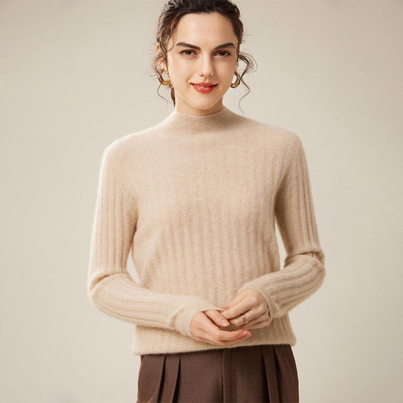 Women's Cashmere Ribbed Turtleneck Sweater - Pure, Warm, Versatile, Solid Color for Autumn/Winter