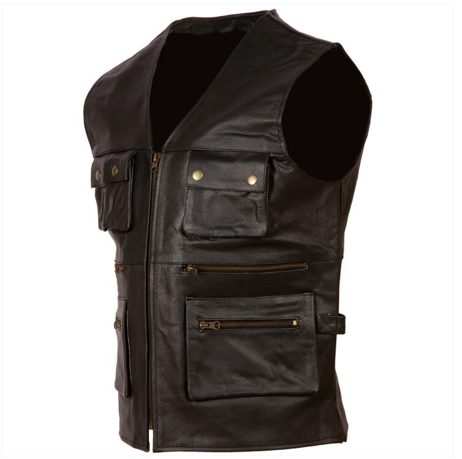 AVIATRIX Men's Real Leather Travel Outdoor Waistcoat (TJUP) - Black