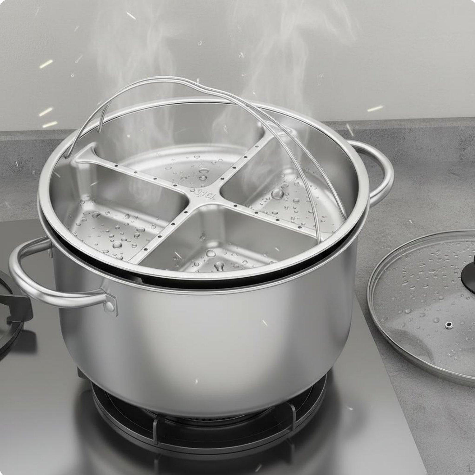 Divided Steamer Plate Prevents Flavor Mixing Round Portion Control Construction Stainless