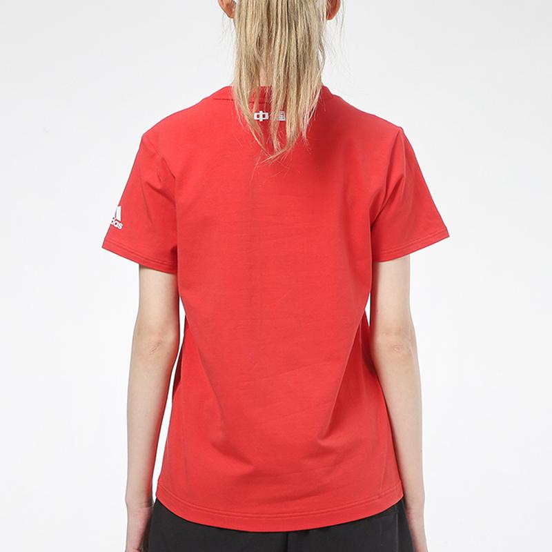 Adidas China Tee With Panda Print Logo Fashion Breathable Training Comfortable Casual Sports Loose Short Sleeve T-Shirt Women Tops Red H58192