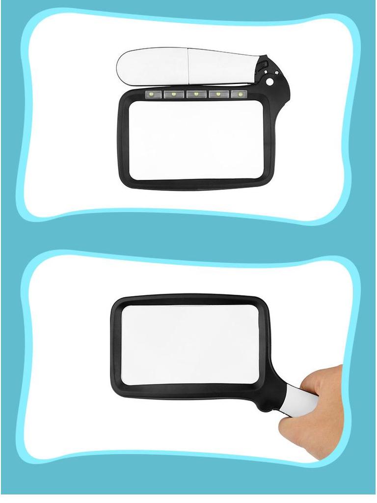 Hopfällbar förstoringsglas med 5 LED-lampor, 3x förstoring, Idealisk för äldre som läser tidningar