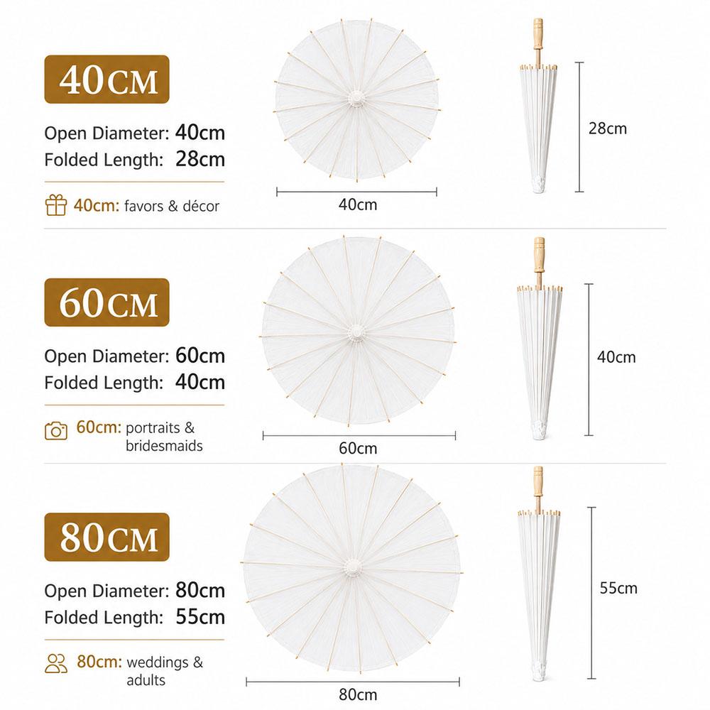 6PCS White Umbrella Paper Parasol 40/60/80cm Chinese Paper Umbrellas Photography Props Summer Whites Party Wedding Baby Shower