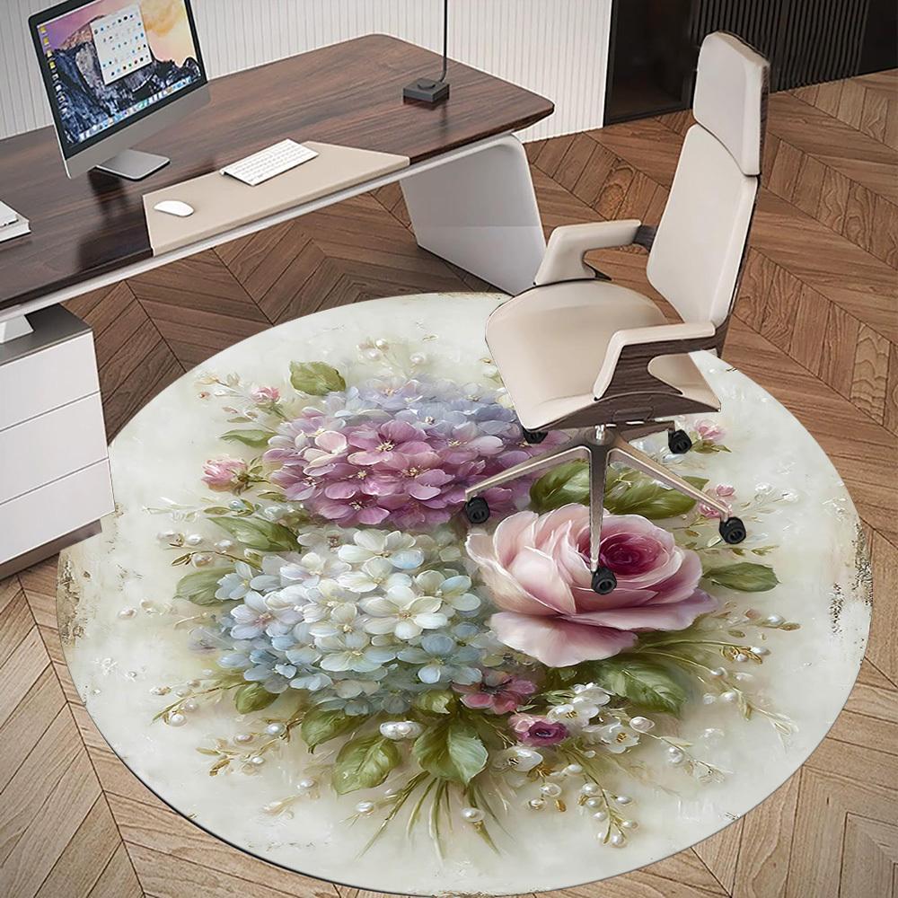 1pc Floral Bouquet Round Chair mat Area Rug - Non-Slip, Floor Mat for Office, Bedroom, and Indoor Decor-1002308