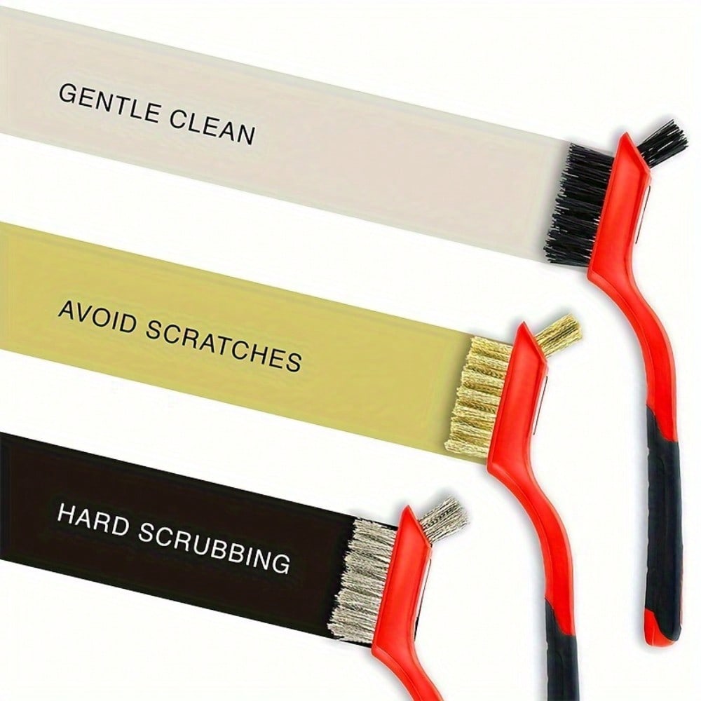 3pcs/set Wire Brush with Curved Handle - Deep Cleaning for Rust, Dirt & Paint Removal, Red, Deep Cleaning Brush|Curved Handle Brush|Metallic Bristles