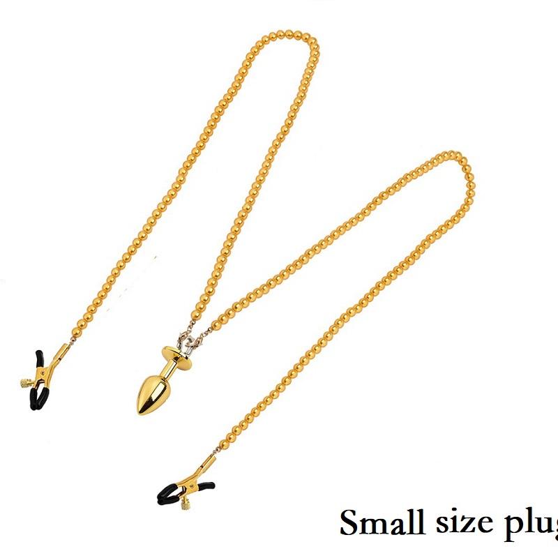 Small Medium Large Anal Beads Butt Plug Pearl Nipple Clamps Set With Chain Metal Breast Clip Bondage Slave Couple Game Sex Toy
