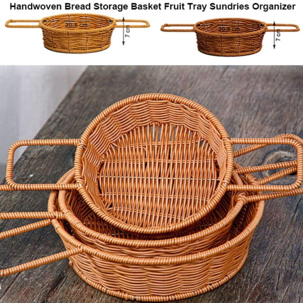 

Hardness Rattan Fruit Tray Sundries Organizer Portable Storage Bin Handwoven Bread Storage Basket Coffee 20.5*7cm