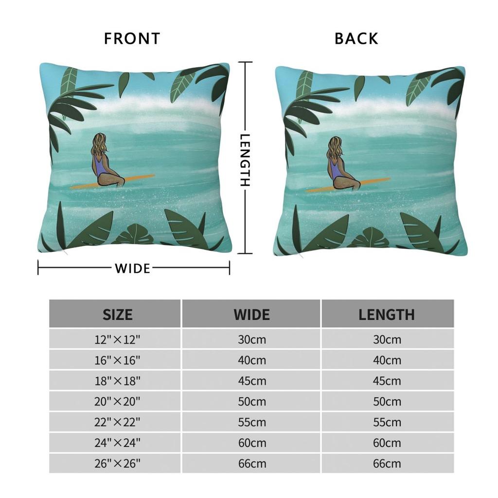 Tropical Surfer Girl Square Pillowcase Polyester Linen Velvet Pattern Zip Decor Throw Pillow Case Home Cushion Cover 18"