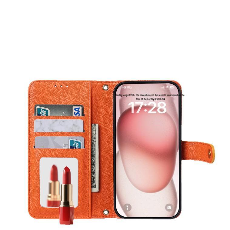 iPhone16e French Style Wallet Case: Card Slot, Zipper, Shoulder & Hand Straps, Crossbody Leather