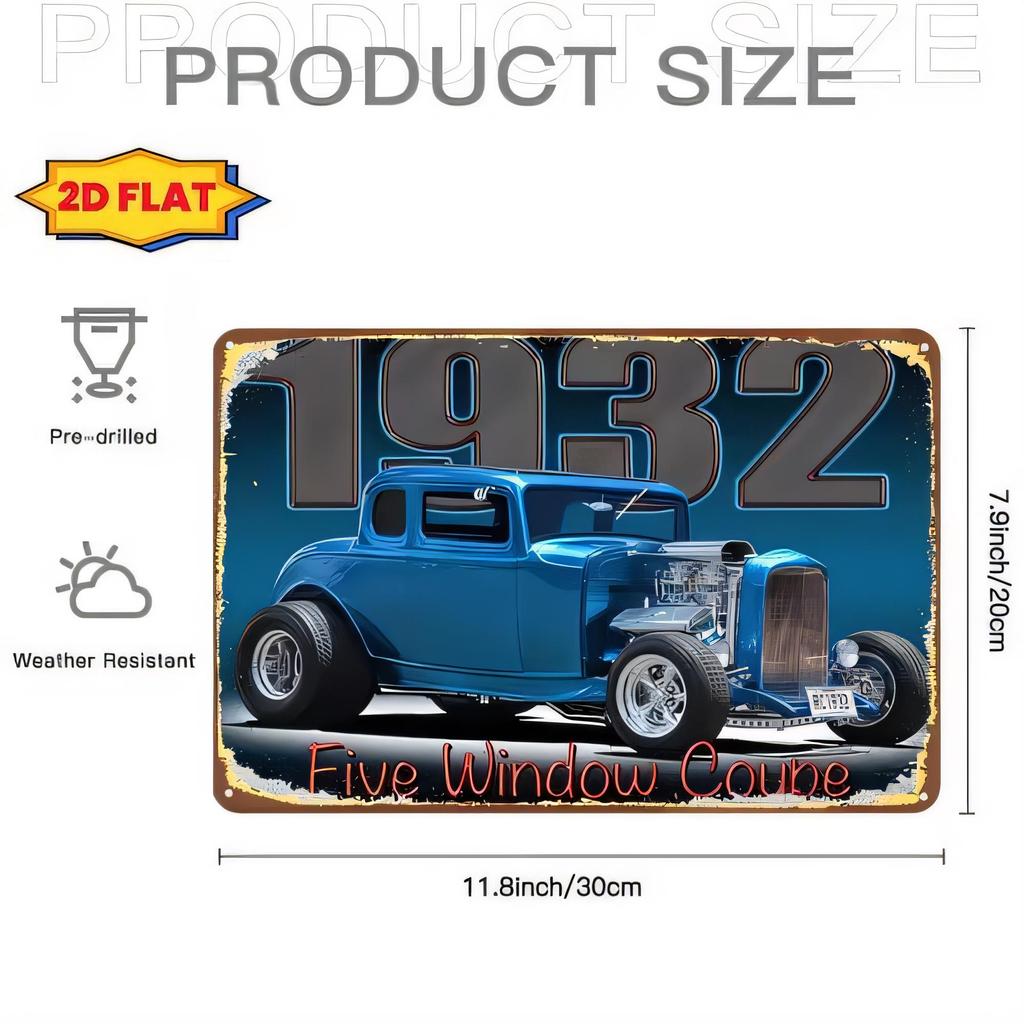 Tin Sign Hot Rod Car Metal Wall Decor Vintage License Plate Poster Retro Garage Artwork Pre Drilled for Home Bar Man Cave