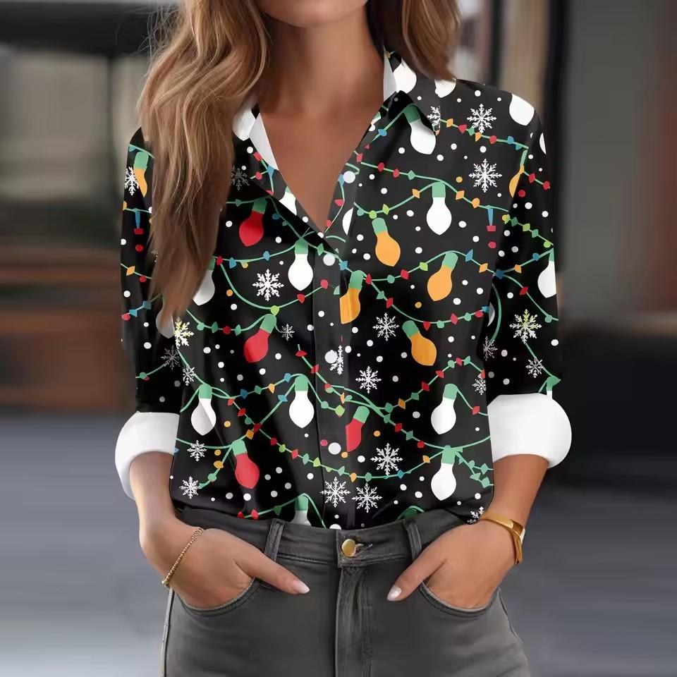 Women'S Shirt Fashion Casual Elegant Evening Blouses Color Polka Dot Top Print Shirt Women'S Long Sleeve Lapel Button Down Shirt