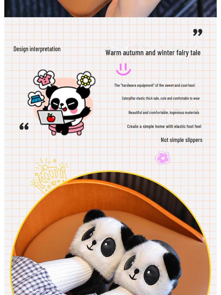 Children's Winter Fluffy Panda Slippers – Warm Cotton for Boys and Girls