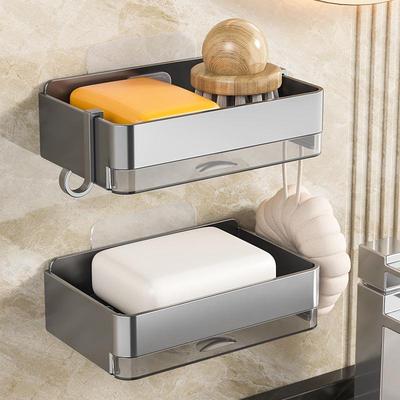 Jabonera de Doble Capa Montada en la Pared y Estante de Baño - Diseño Drenable Sin Perforaciones