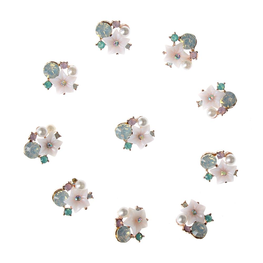 10PCS Pearl Flower Rhinestone Buttons For Hair Pins Clothing Decoration Vintage Buttons DIY Crafts Apparel Sewing Accessories