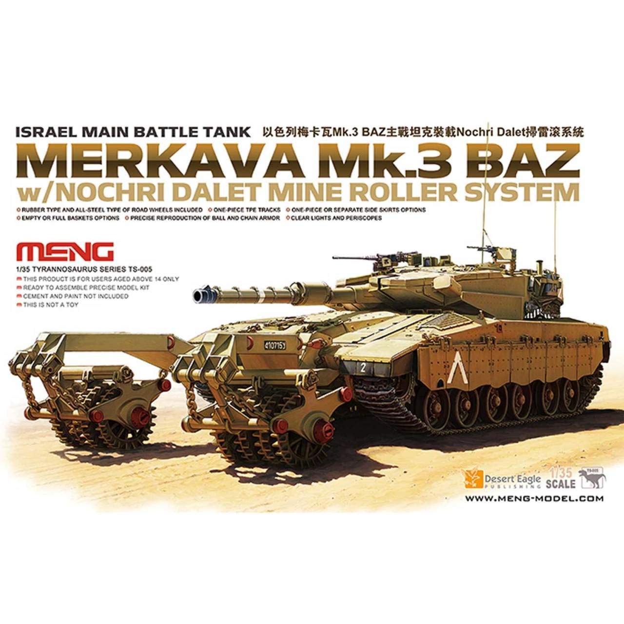 

Meng Models Merkava Mk III BAZ Israeli MBT with Nochri Dalet Mineroller, 1/35 Scale