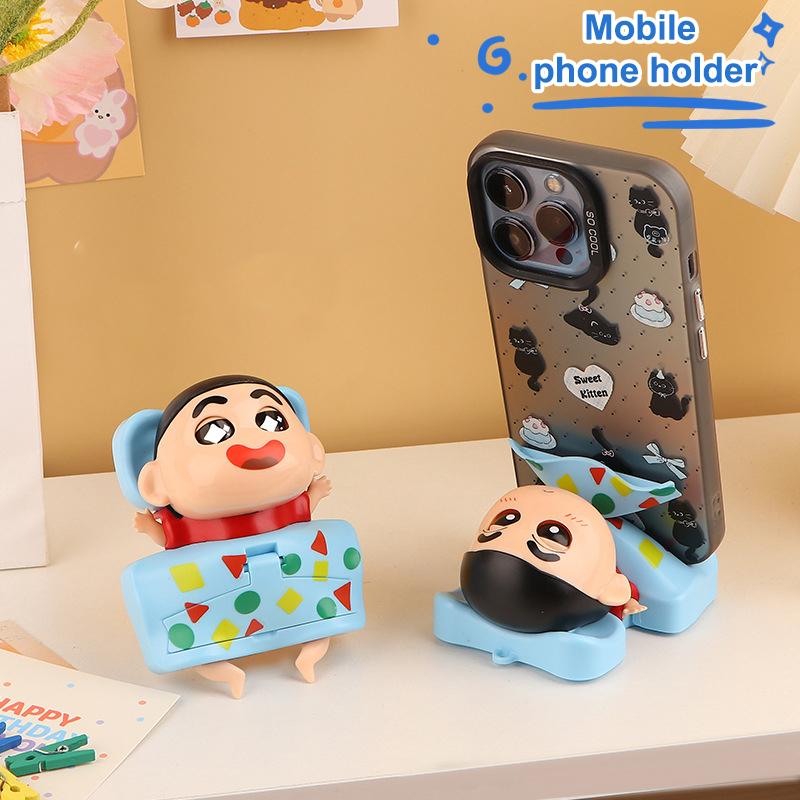

Crayon Shinchan Phone Holder Keychain Cartoon Anime Phone Support Cute Doll Watching Tv Holder Desktop Ornaments Friend Gift A1