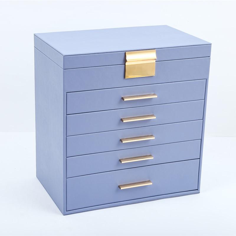 6-Layer PU Leather Jewelry Storage Box with Mirror and 5 Drawers