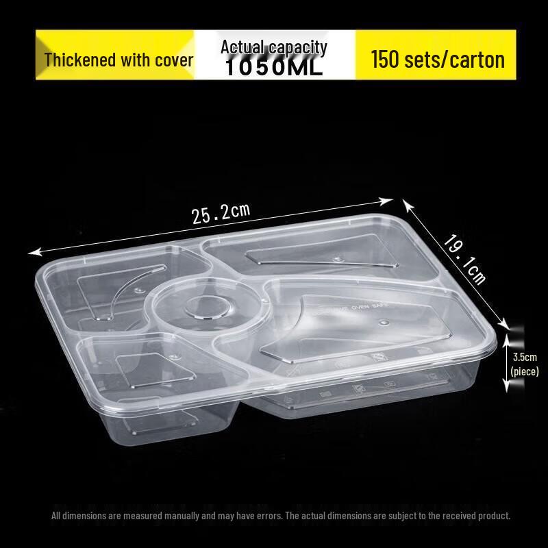 JingJingRS Disposable 5-Compartment Meal Prep Containers