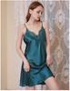 Plus Size V-Neck Lace Trim Silk Satin Strappy Nightdress