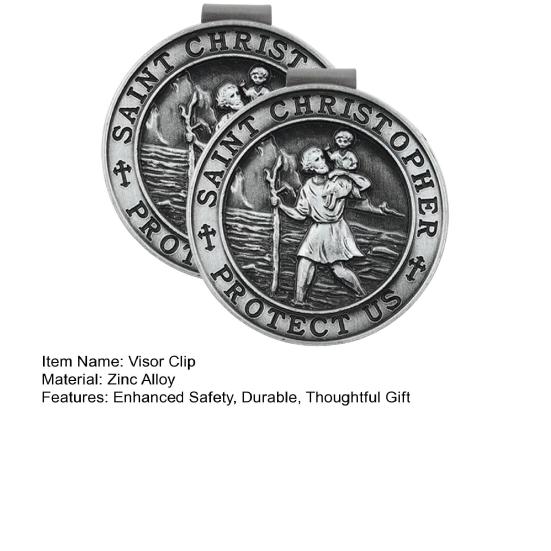 St Christopher Visor Clip for Car Metal Saint Christopher Amulet Safety Talisman Automotive Accessories