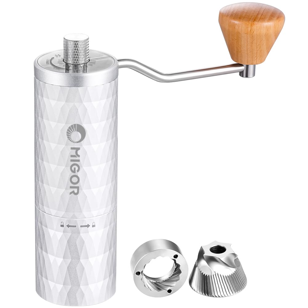MIGOR G-11 Manual Coffee Grinder with Stainless Steel Conical Mortar, Grinds Coffee Beans, and Adjustable Coarseness (Silver, 5cm)