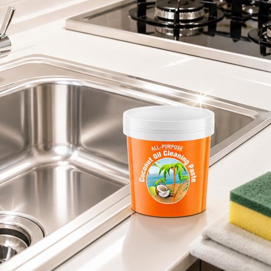 All-Purpose Coconut Oil Cleaning Paste, Heavy Oil Stain Remover, Detergent for Polishing Stainless Steel Copper Surfaces