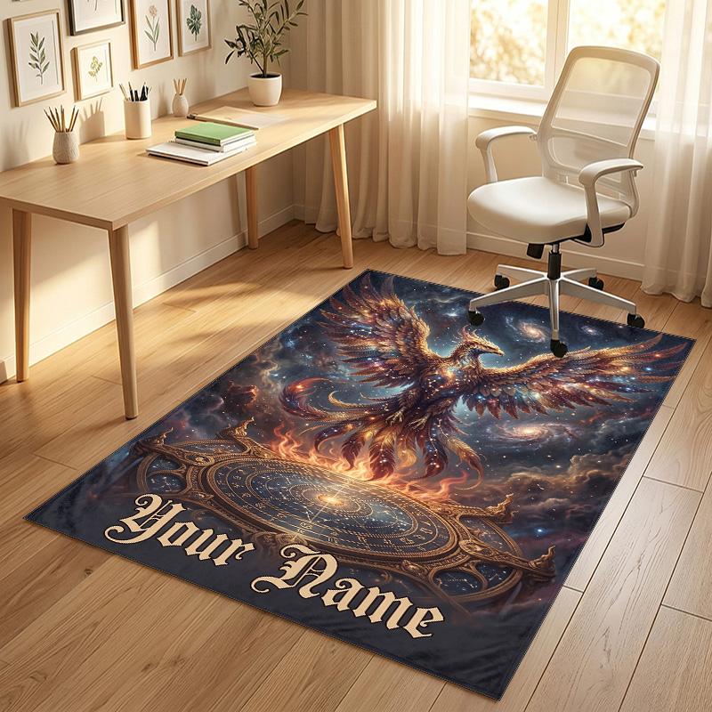 Dragon Phoenix Theme Crystal Velvet Rug Personalized Custom Name Text Soft Floor Mat Home Decor