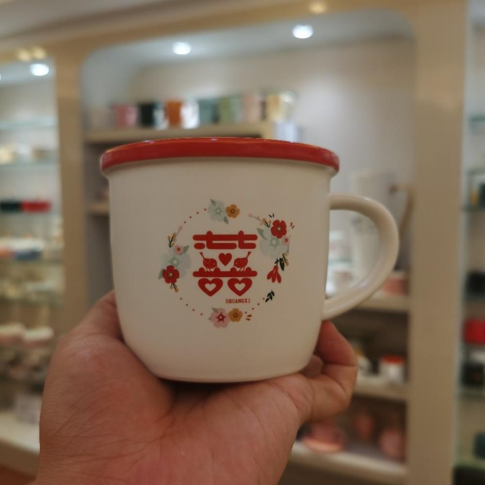 Creative wedding souvenir mug ceramic stacked cup couple cup gift box set high value water cup