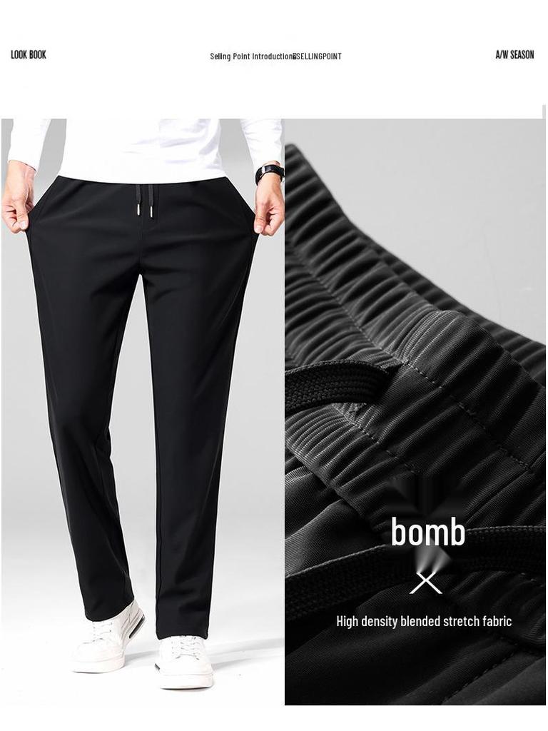 Jin'an Men's High-Elastic Fleece-Lined Straight-Leg Casual Pants for Autumn and Winter