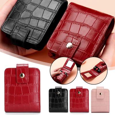 Simple PU Leather Crocodile Pattern Korean Style Lipstick Bag With Mirror Portable Mini Makeup Bag Storage For Women