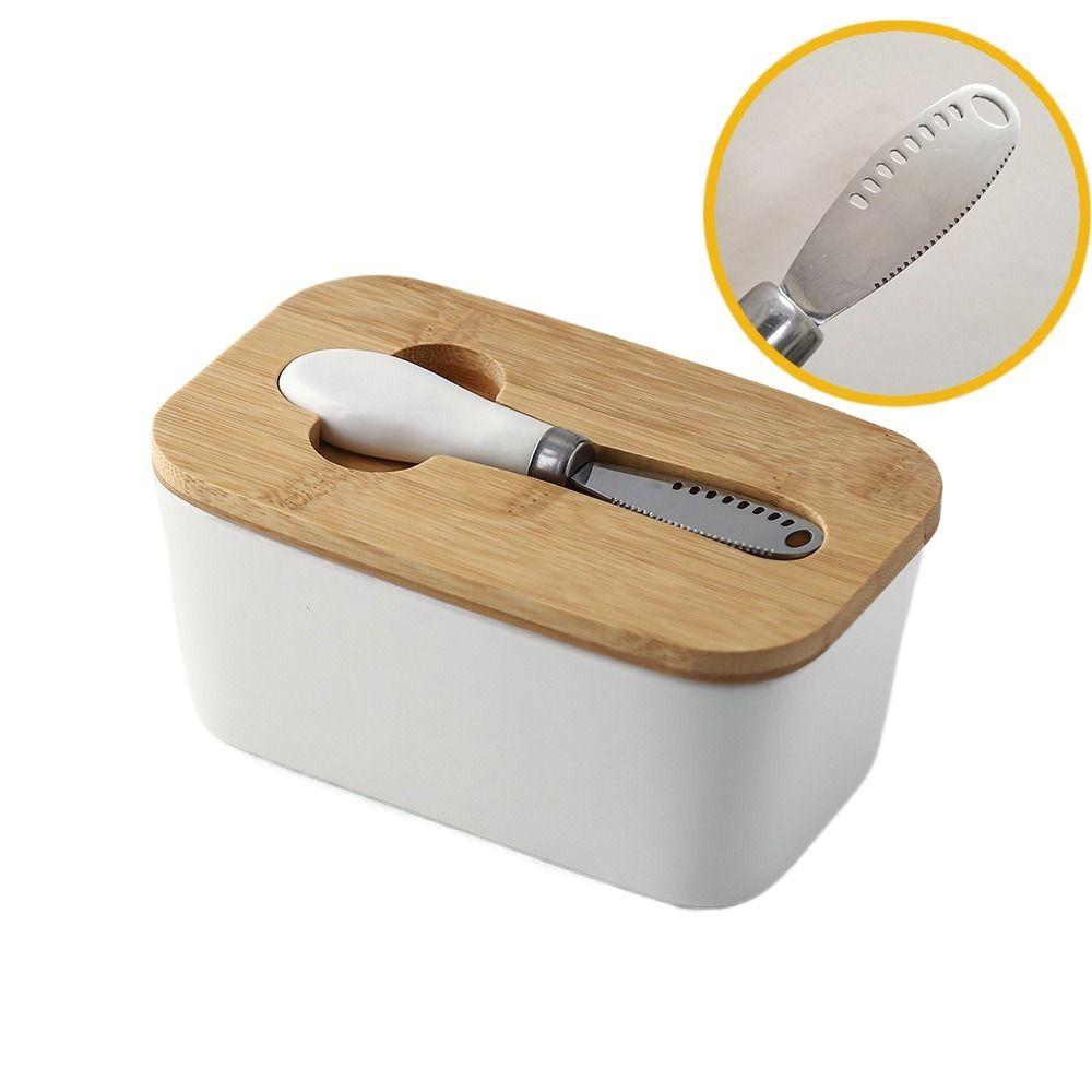 High-quality Ceramic Butter Box with Round Wooden Covers Porcelain Butter Holder Household