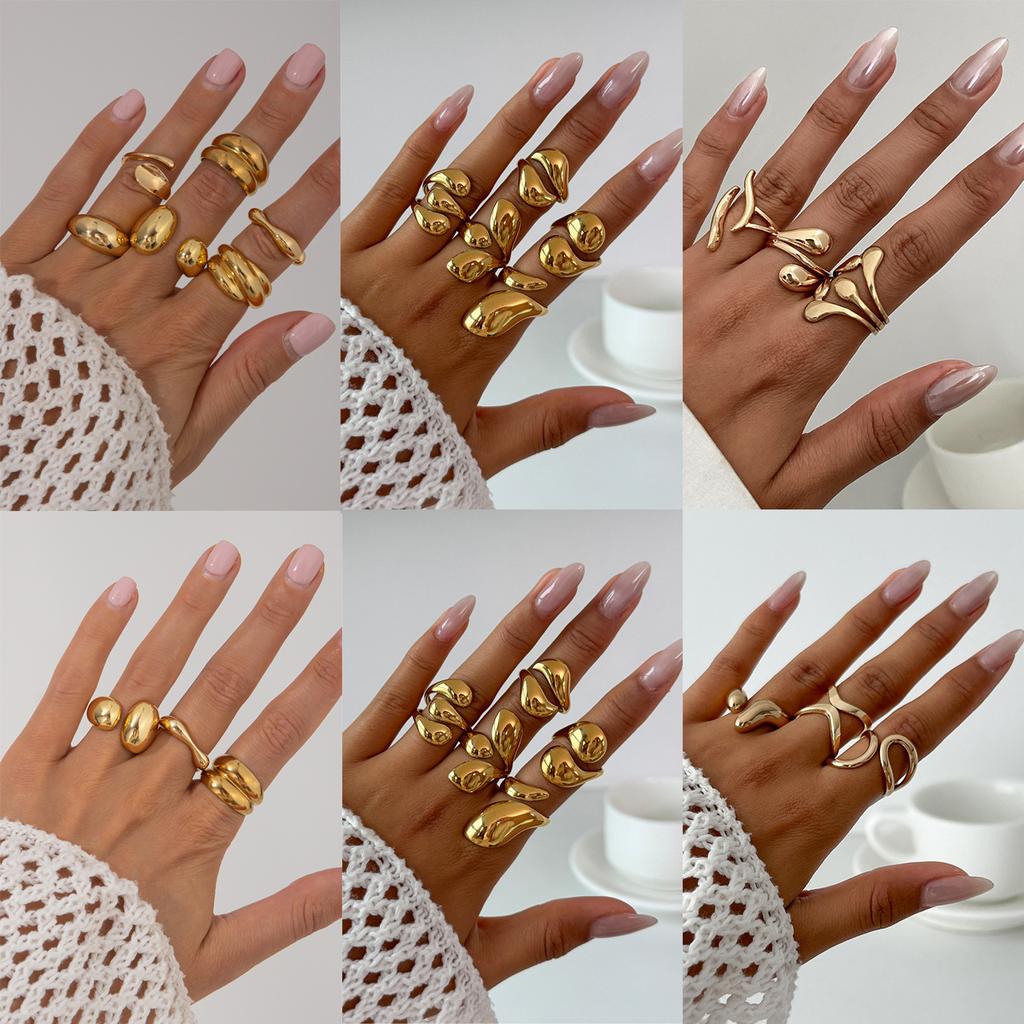 2025 New Vintage Punk Metal Rings Set for Women Aesthetics Jewelry Gift Gold Silver Color Irregular Geometric Knuckle Joint Ring Opening Jewelry