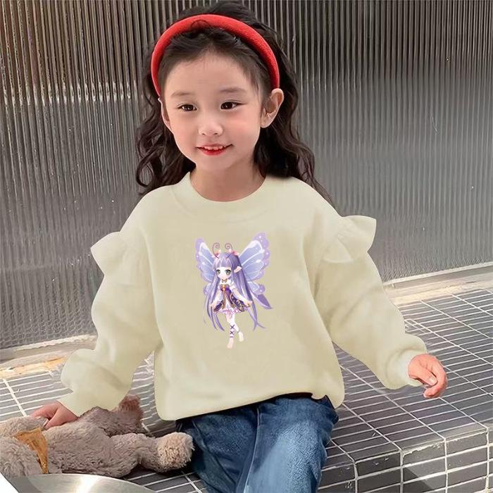 Girls Spring Cartoon Print Sweatshirt Stylish Long Sleeve Top For Kids Fashionable Outerwear